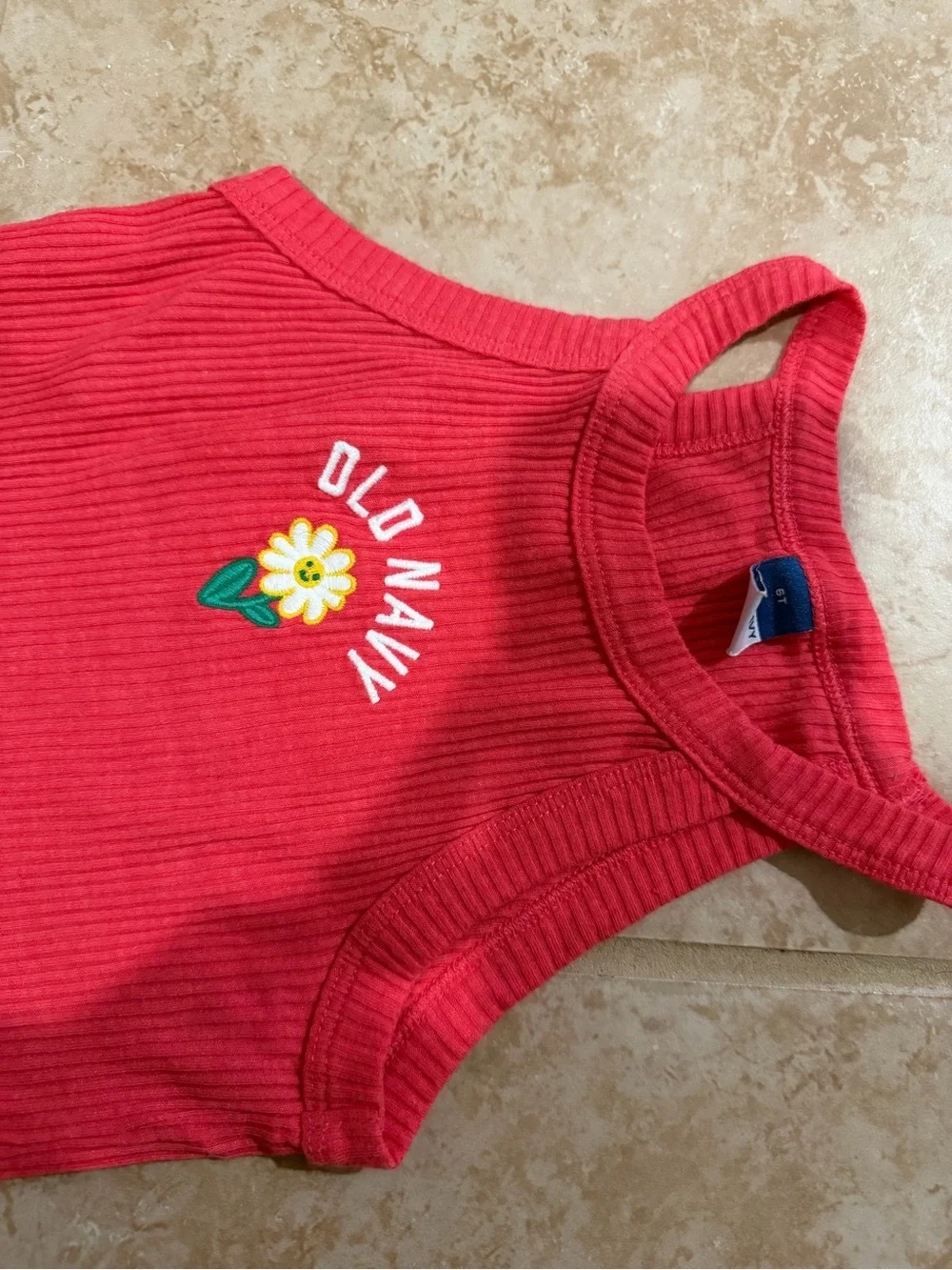 Old Navy Hot Pink Ribbed Tank with Daisy Patch